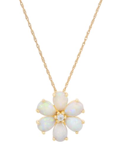 Opal (1-1/2 ct. t.w.) & Diamond (1/20 ct. t.w.) Flower 18" Pendant Necklace in 14k Gold