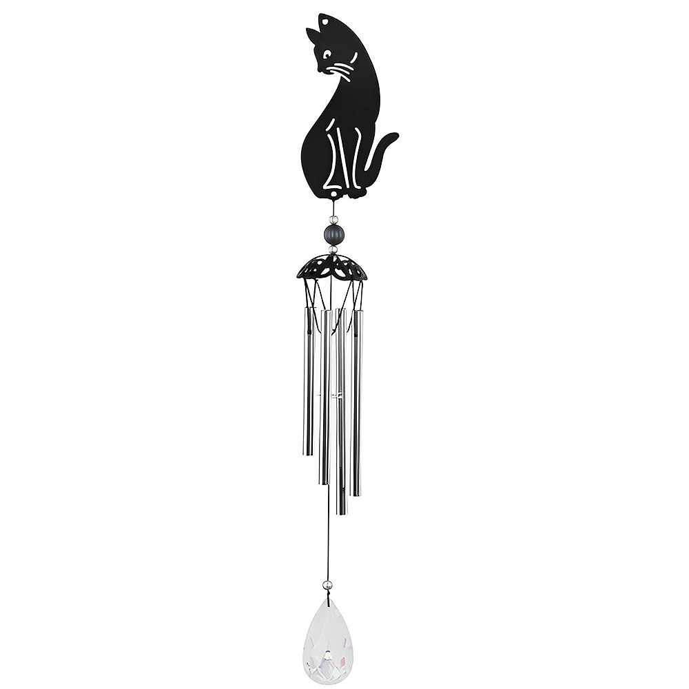 FC Design 25" Long Black Cat Silhouette Wind Chime Home Decor Perfect Gift for House Warming, Holidays and Birthdays