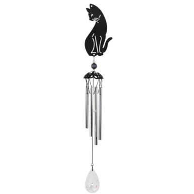 FC Design 25" Long Black Cat Silhouette Wind Chime Home Decor Perfect Gift for House Warming, Holidays and Birthdays