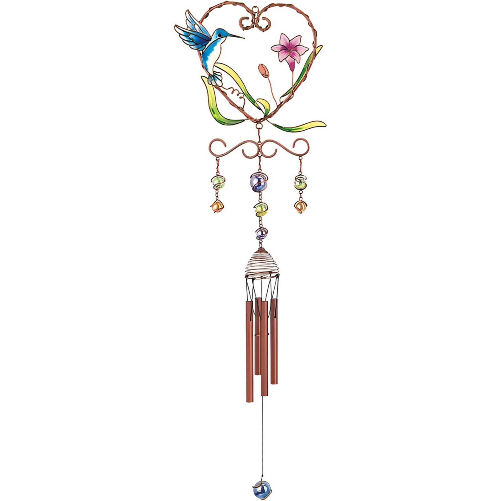 FC Design 33" Long Blue Hummingbird with Flower Heart Shaped Wind Chime Home Decor Perfect Gift for House Warming, Holidays and Birthdays