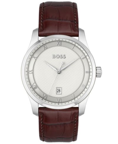 HUGO BOSS Men's Principle Quartz Basic Calendar Brown Leather Watch 41mm