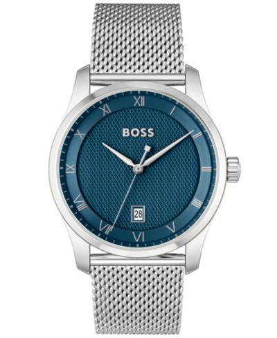 Hugo Boss Мужские часы Principle Quartz Silver-Tone Stainless Steel, 41mm