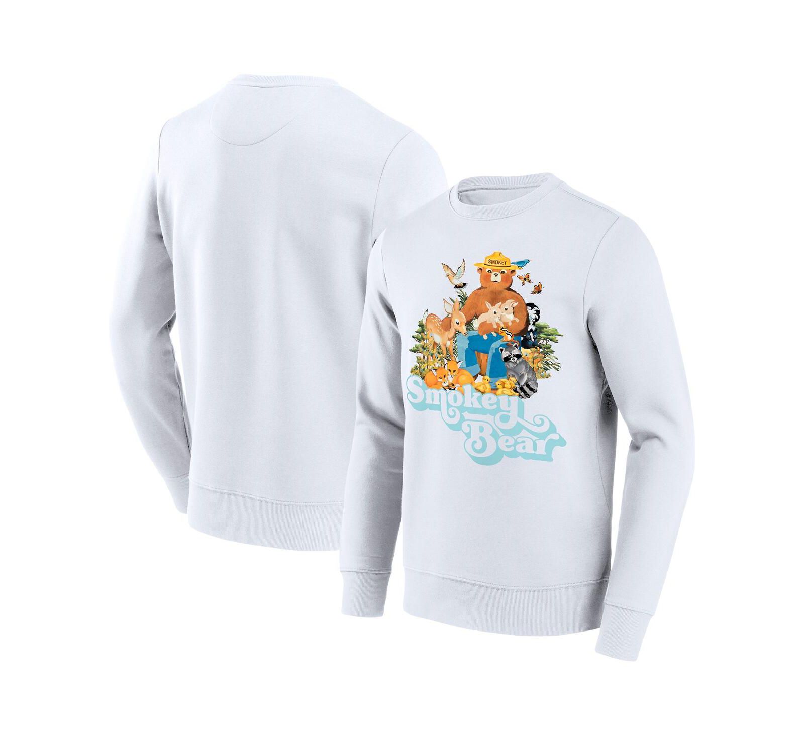 Men's White Smokey the Bear Retro Fade Pullover Sweatshirt