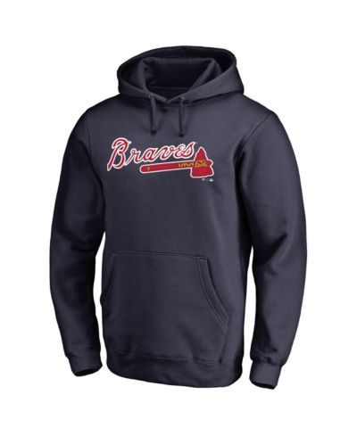 Мужское худи Fanatics Navy Atlanta Braves Official Wordmark Fitted Pullover