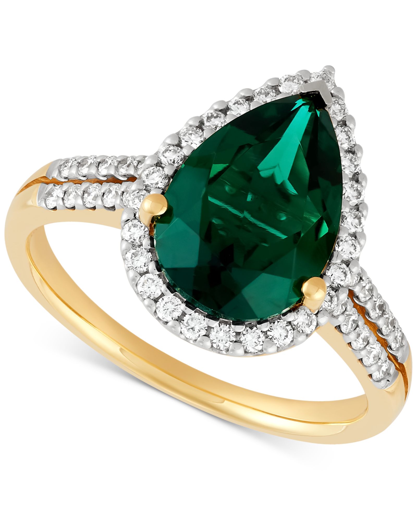 Grown With Love Lab Grown Emerald & Lab Grown Diamond Pear Halo Ring в 14k Gold кольцо с изумрудом и бриллиантом