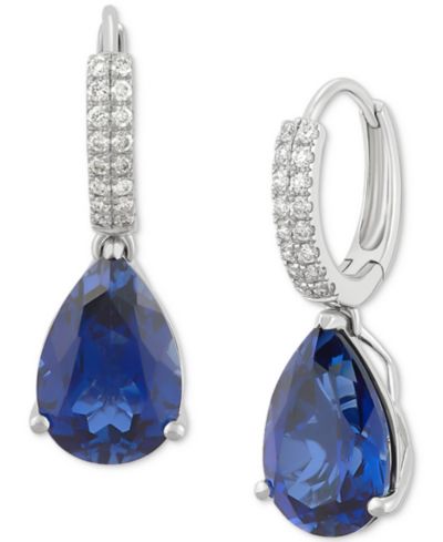 Grown With Love серьги-кольца с Lab-Grown Sapphire (8-1/8 ct. t.w.) и Diamond (1/4 ct. t.w.), 14k White Gold