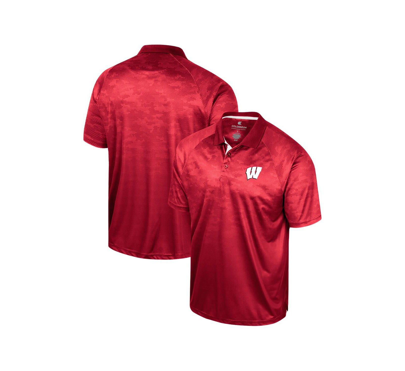 Men's Colosseum Red Wisconsin Badgers Honeycomb Raglan Polo Shirt