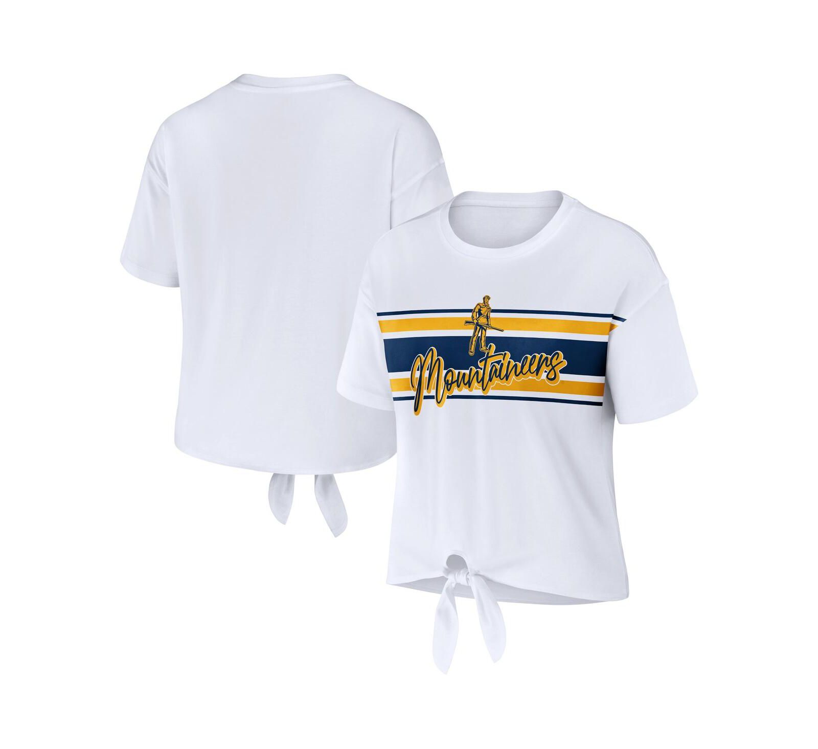 Женская укороченная футболка WEAR by Erin Andrews White West Virginia Mountaineers Striped Front Knot Cropped T-shirt