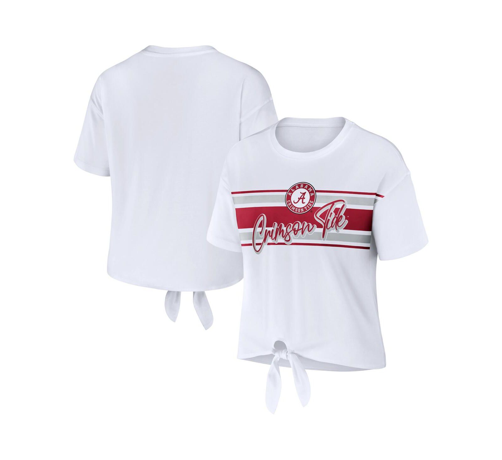 Женская укороченная футболка WEAR by Erin Andrews White Alabama Crimson Tide Striped Front Knot Cropped T-shirt