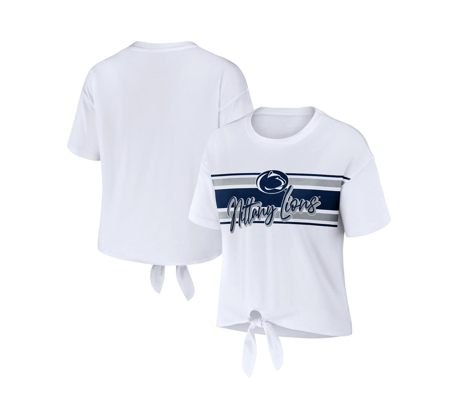 Женский WEAR by Erin Andrews White Penn State Nittany Lions Striped Cropped T-shirt