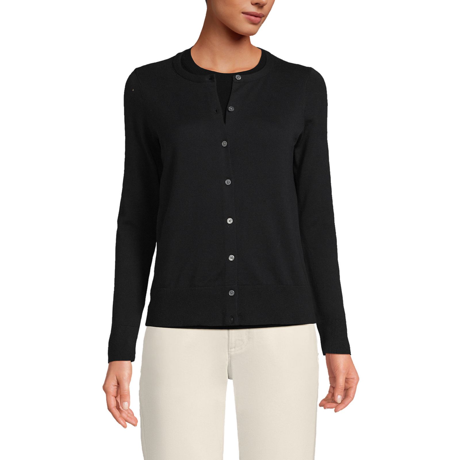 Lands' End Женский Fine Gauge Cotton Cardigan Sweater