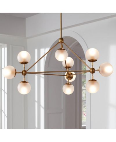 Possini Euro Design Gable Soft Hanging Chandelier Lighting 40.50" Wide Mid Century Modern Sputnik Frosted Glass Globe Shade 10-Light Fixture