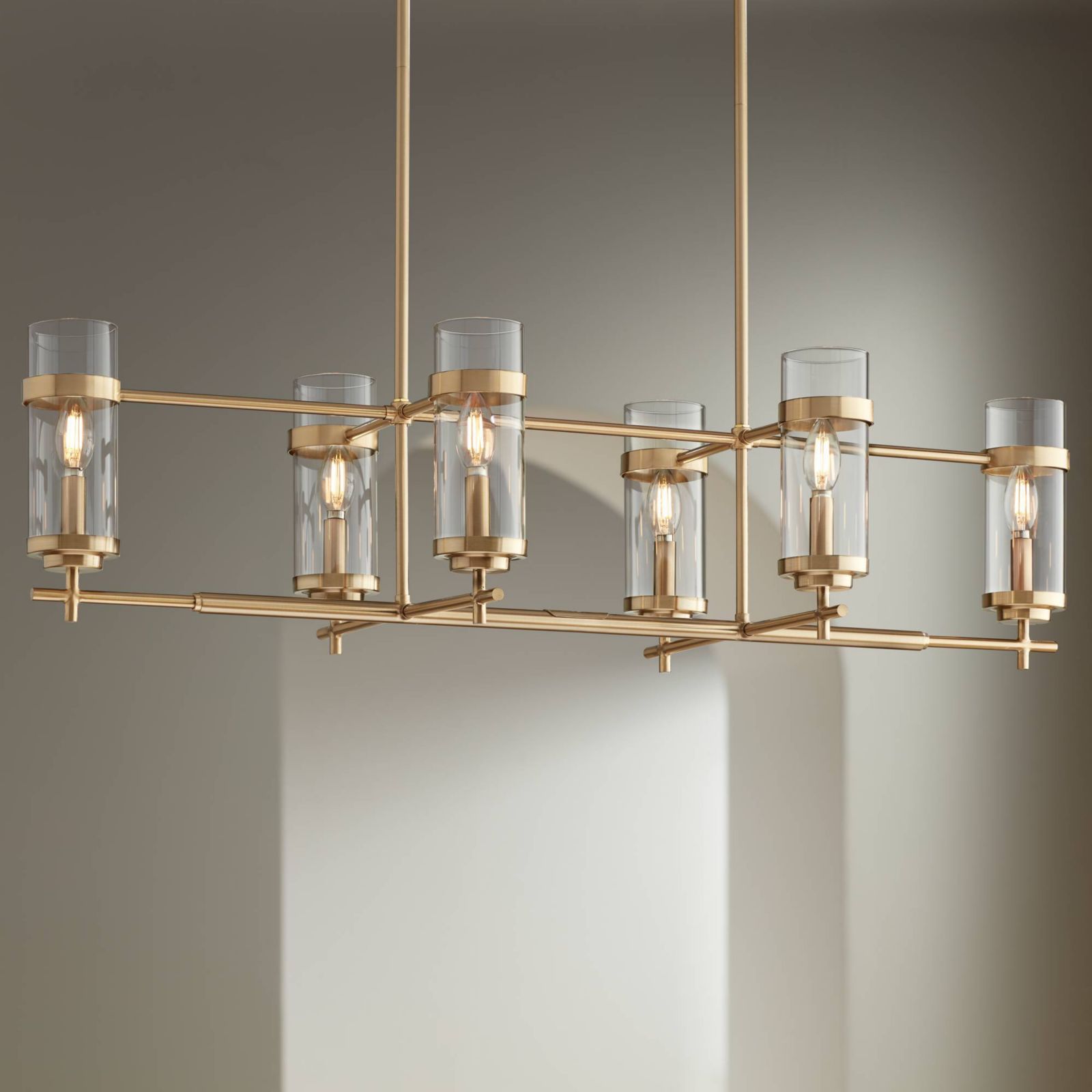 Possini Euro Design Mikel Soft Linear Island Pendant Chandelier 42" Wide Modern Clear Glass Shade 6-Light Fixture for Dining Room House Kitchen