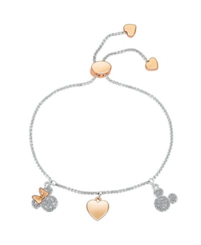Disney Unwritten Crystal Mickey and Minnie Mouse Rose Gold-Plated Hearts Charm Bracelet