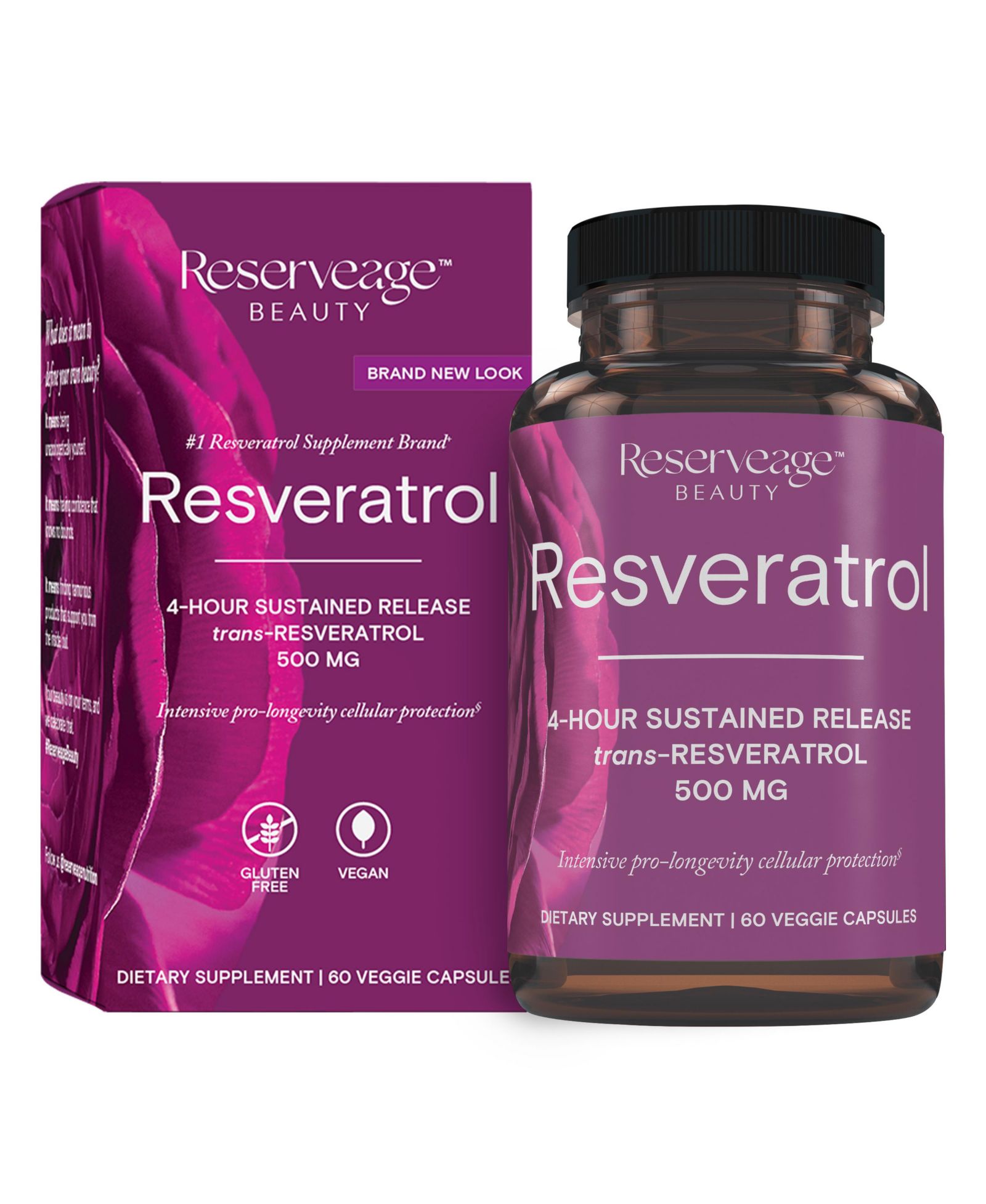 Биологически активная добавка Reserveage Resveratrol 500 mg, антиоксидант, 60 капсул