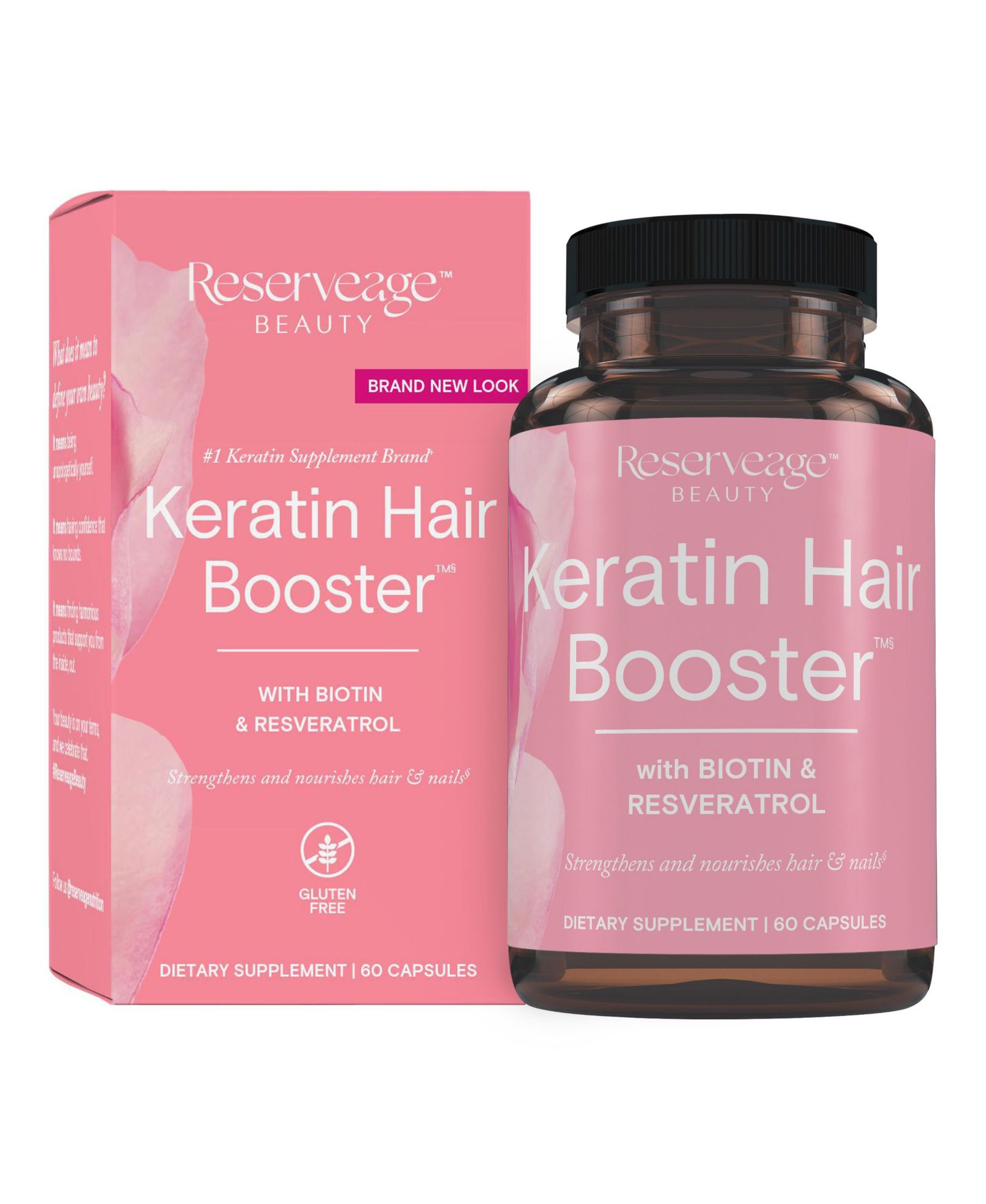 Биодобавка Reserveage Keratin Hair Booster для волос и ногтей с Biotin, 60 капсул