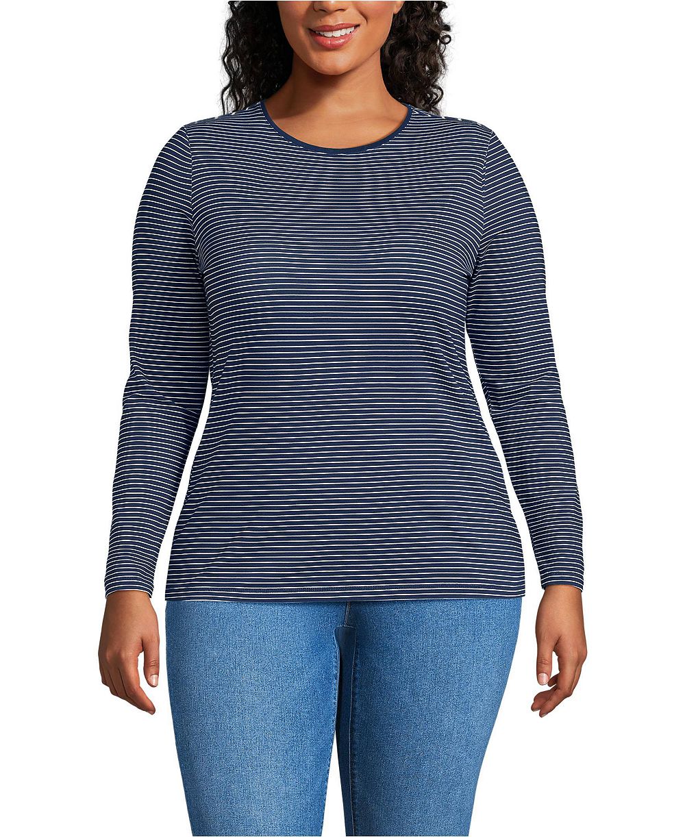 Lands' End Plus Size Lightweight Jersey Skimming Long Sleeve Crew Neck T-shirt