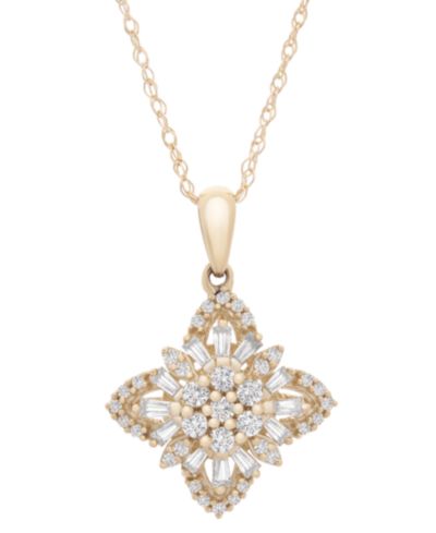 Подвеска Wrapped in Love™ Diamond Round & Baguette Flower в 14k Gold, 18" + 2" extender