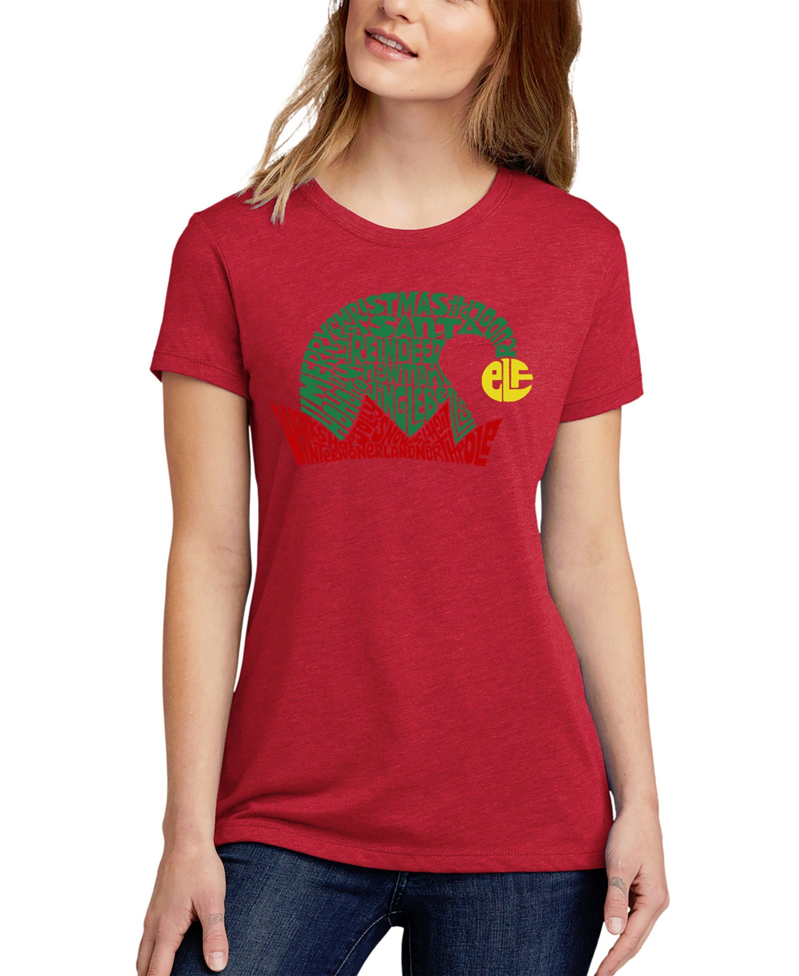 Женская футболка LA Pop Art Christmas Elf Hat Premium Blend Word Art Short Sleeve