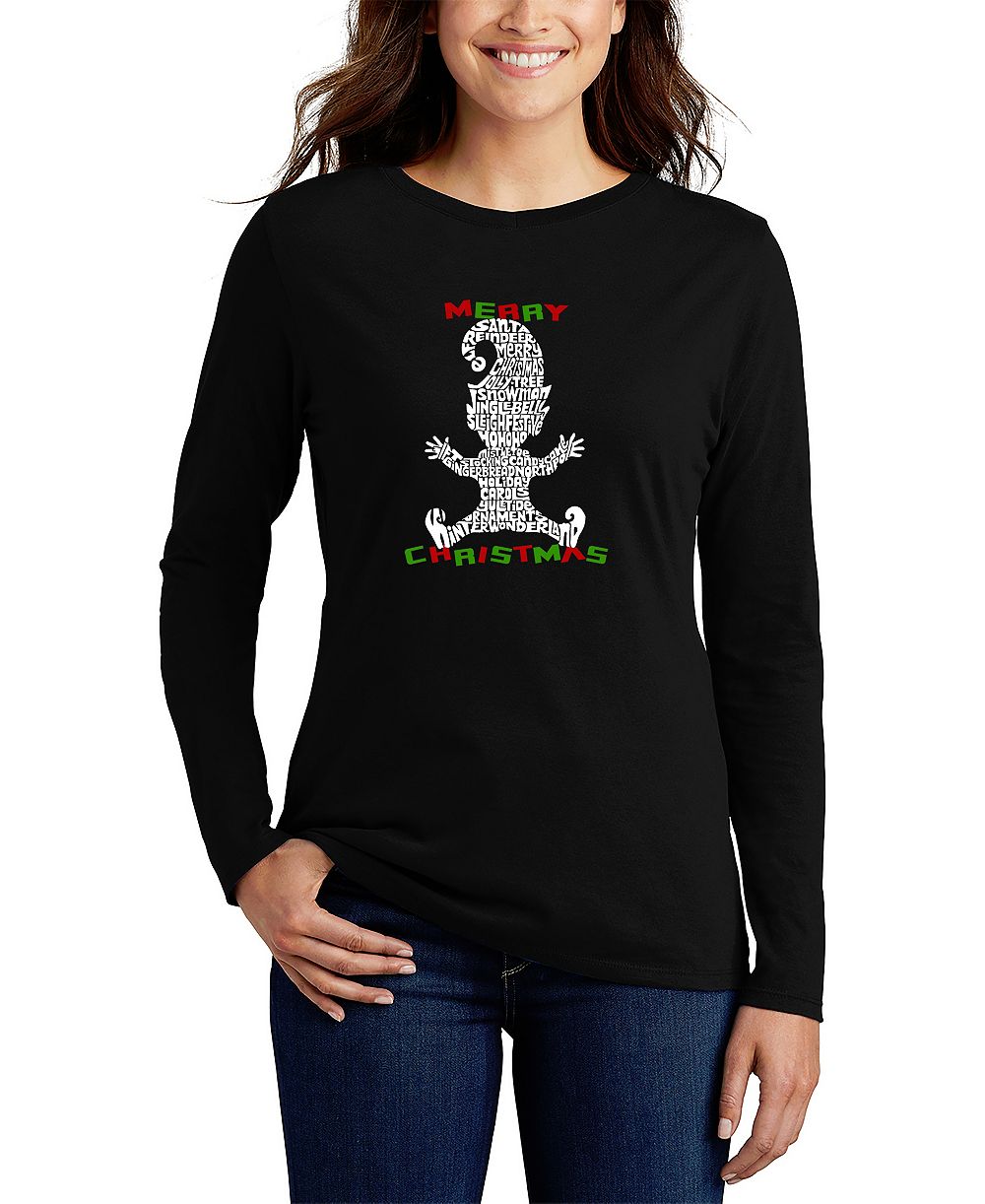 LA Pop Art Women's Christmas Elf Word Art Long Sleeve T-shirt