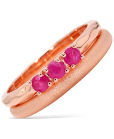 Набор из 2 колец Ruby Trio (5/8 ct. t.w.) в позолоченном стерлинговом серебре 14k Rose Gold-Plated