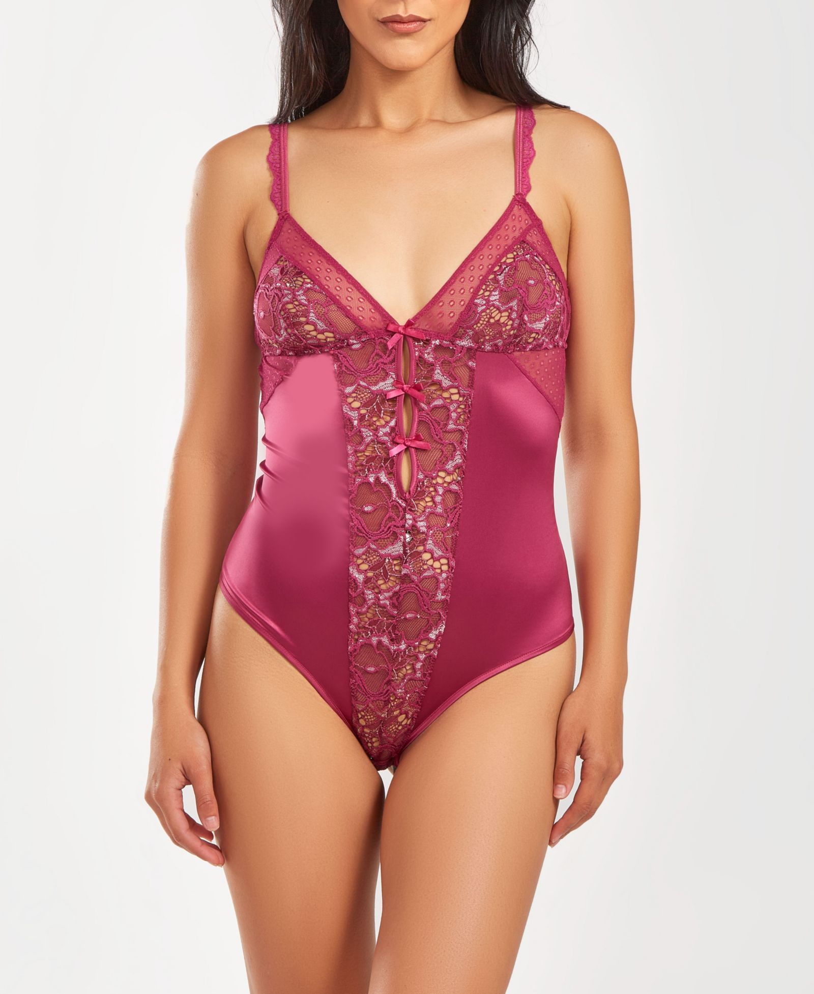 Боди iCollection Women's 1 Piece Stretch Satin and Lace Lingerie