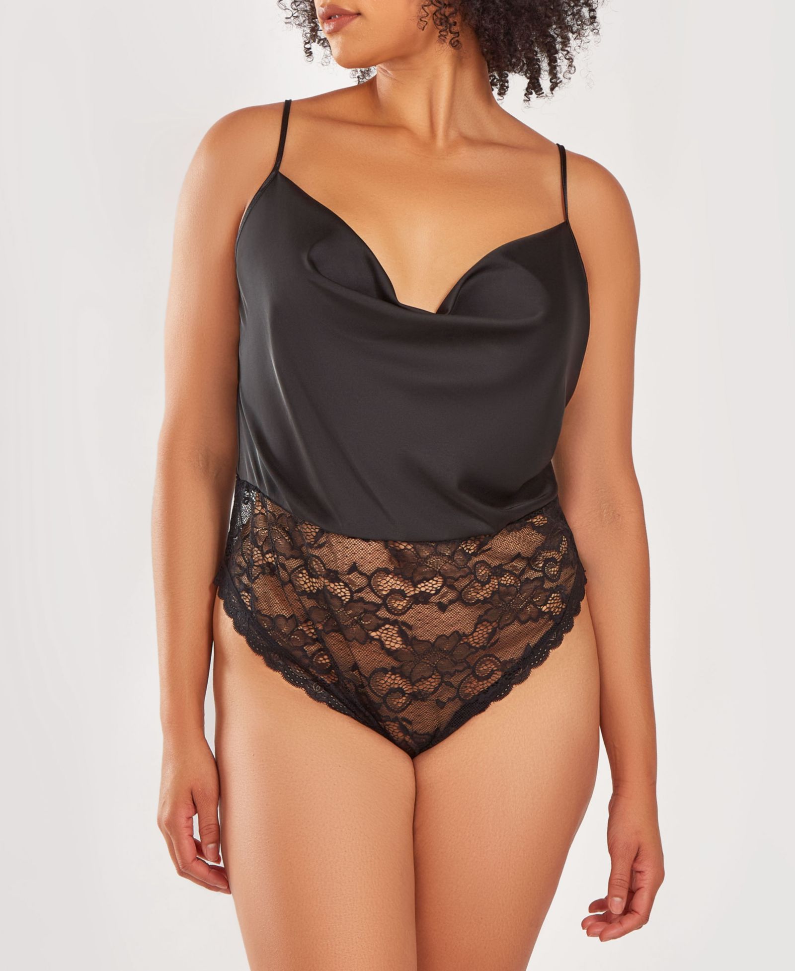 Боди iCollection из кружева и сатина с воротником cowl neck, женское