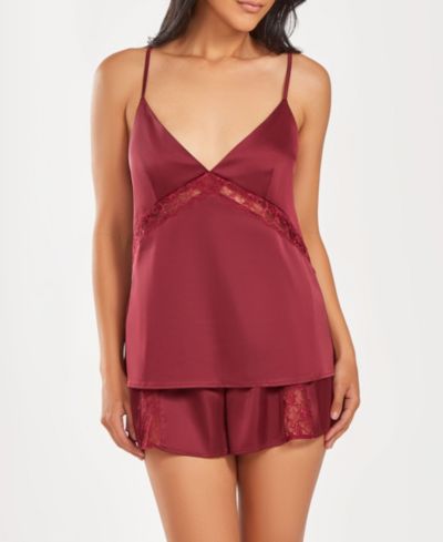 iCollection Women's Silky 2 Piece Camisole and Shorts Pajama Set in Lace Trims