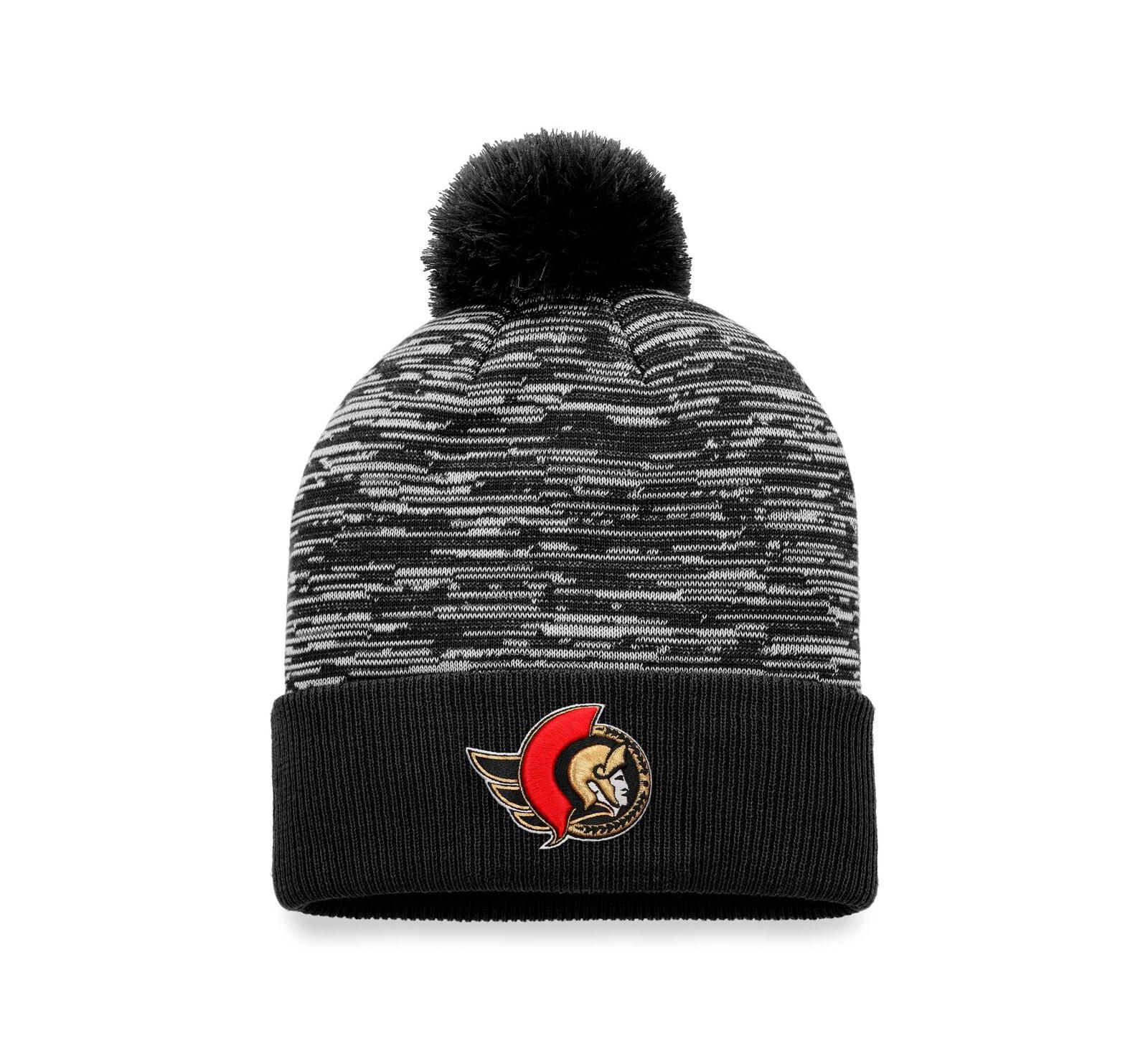 Men's Fanatics Black Ottawa Senators Defender Cuffed Knit Hat with Pom