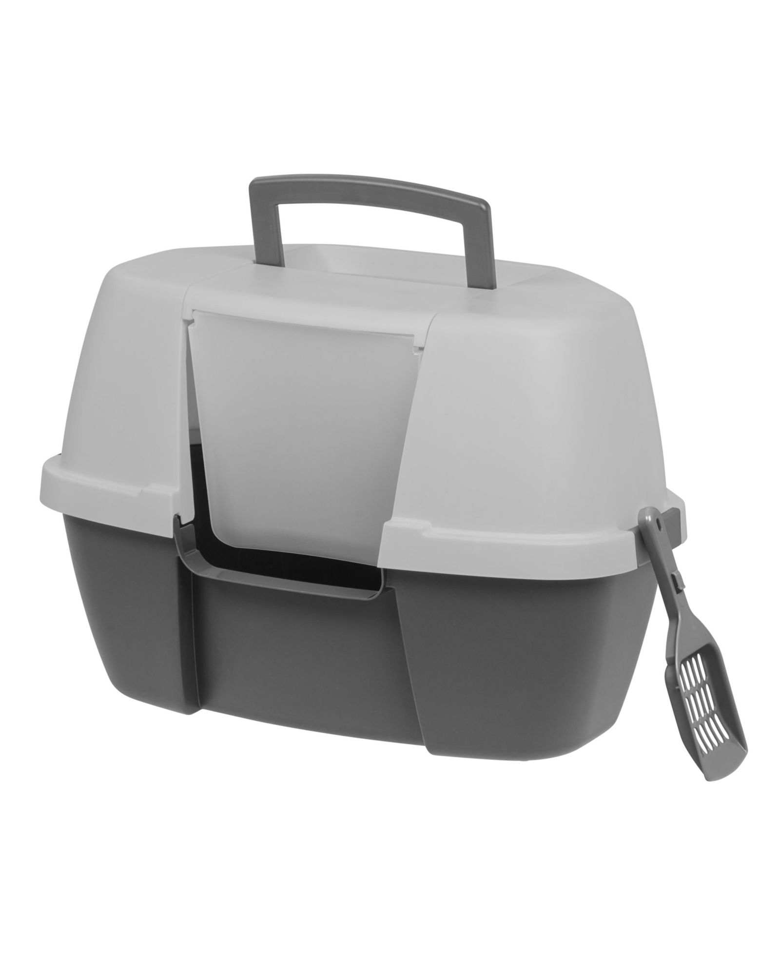 IRIS Large Hooded Corner Cat Litter Box with Scoop, Gray/Dark Gray