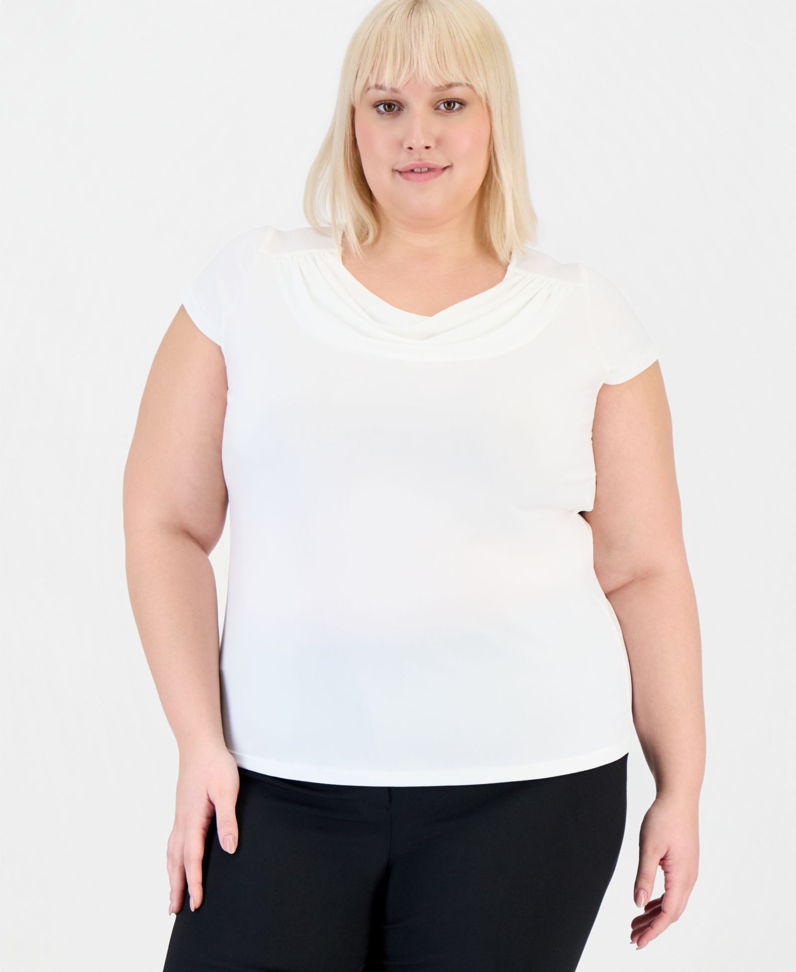 Kasper Plus Size Stretch Knit Short-Sleeve Cowl-Neck Top