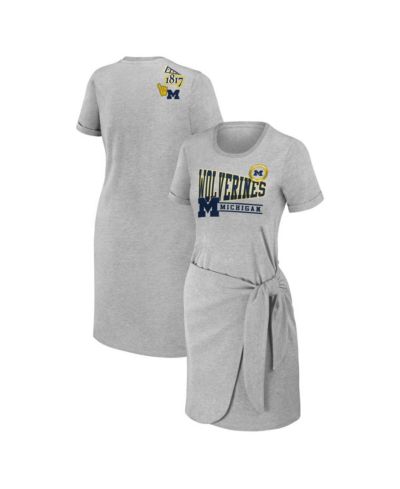 Women's WEAR by Erin Andrews Heather Gray Michigan Wolverines Knotted T-shirt Dress