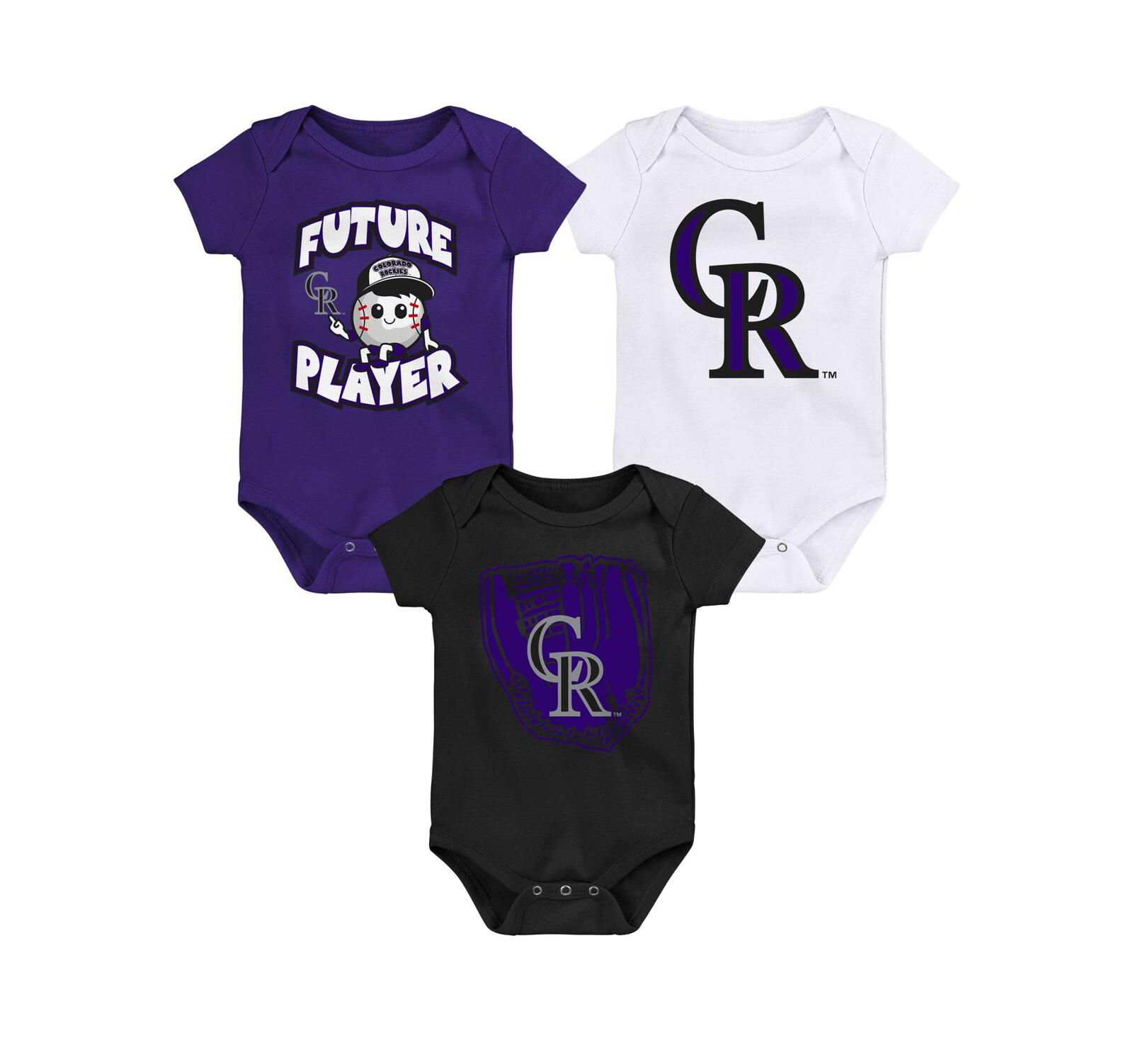 Комплект боди Outerstuff для малышей, 3 шт, фиолетовый/черный/белый, Colorado Rockies Minor League Player