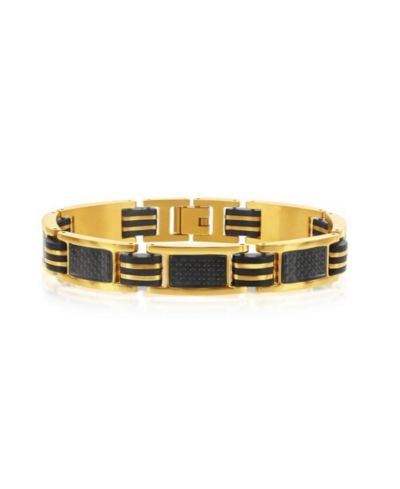 Metallo Stainless Steel Black Rubber & Carbon Fiber Bracelet