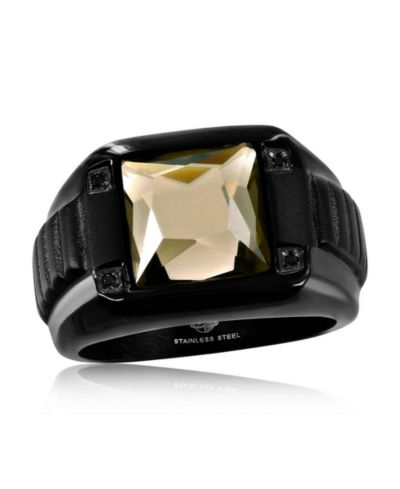 Stainless Steel Square Black CZ Ring - Gray Spinel