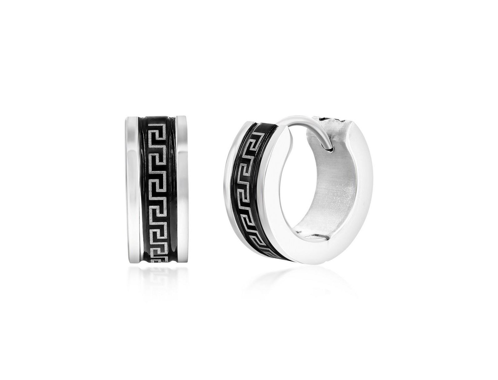 Серьги-кольца Metallo из нержавеющей стали с узором Greek Key 13мм