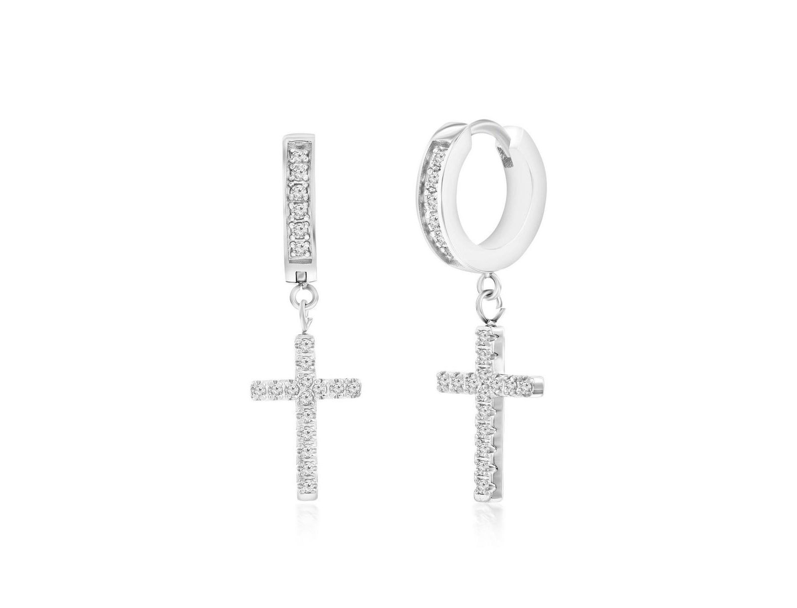 Серьги-кольца Metallo с подвеской Cross CZ из нержавеющей стали