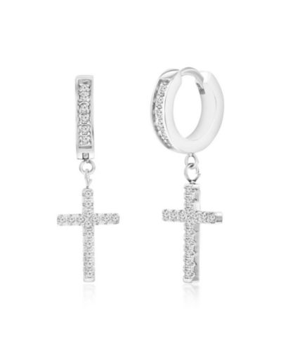 Серьги-кольца Metallo с подвеской Cross CZ из нержавеющей стали