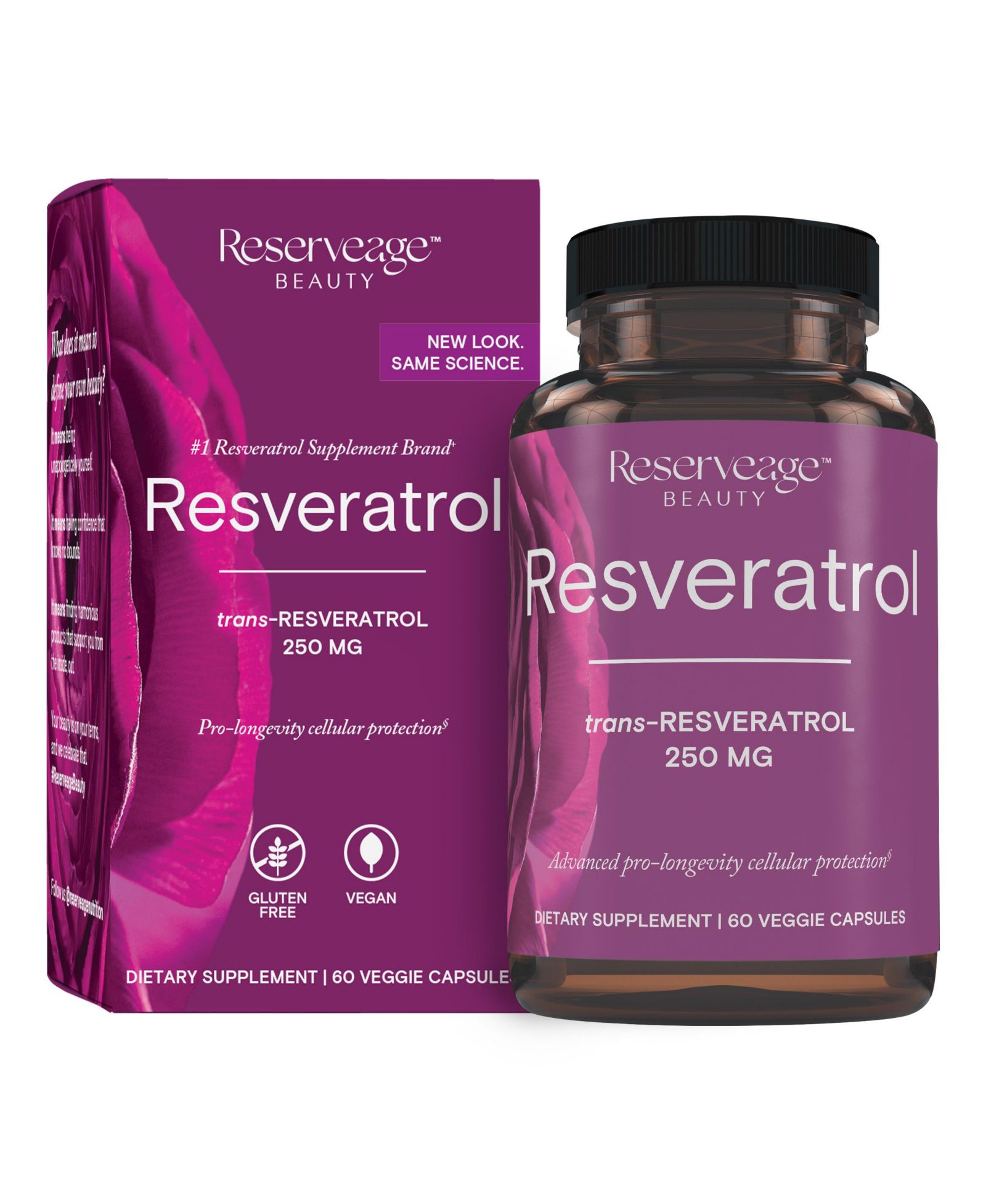Reserveage Resveratrol 250 mg, антиоксидантная добавка для здоровья сердца и клеток, поддерживает здоровое старение, Paleo, Keto, 60 капсул