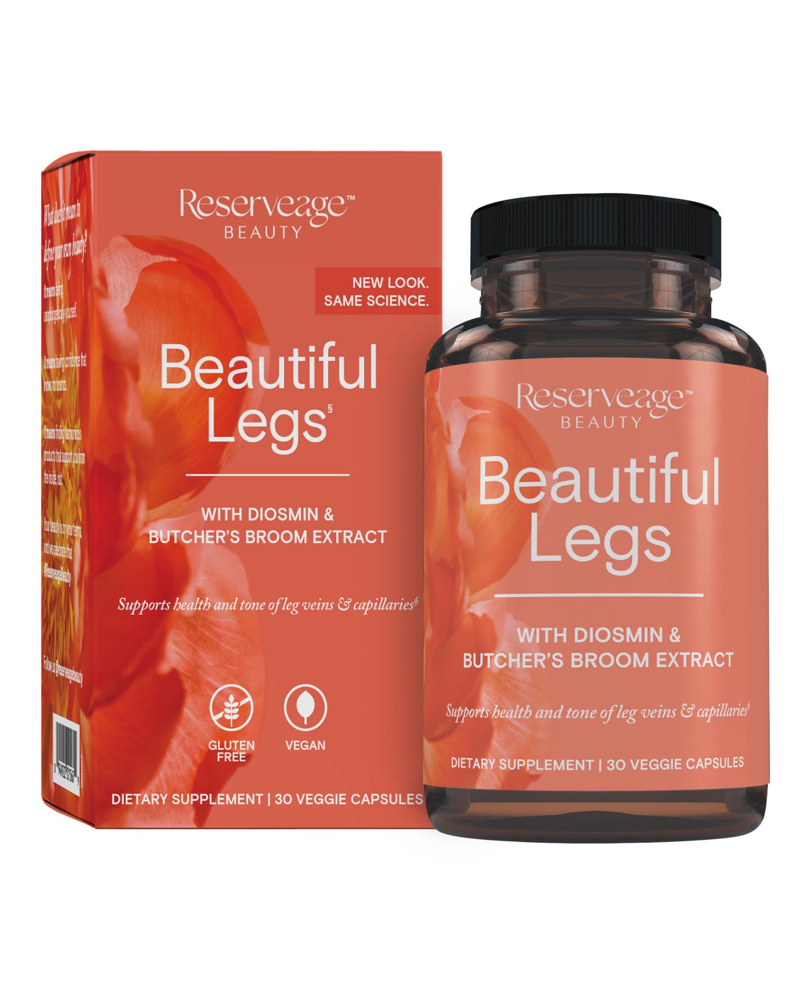 Reserveage Beautiful Legs добавка для ухода за кожей для гладких и здоровых вен, помогает уменьшить сосудистые звездочки, 30 капсул (30 порций)