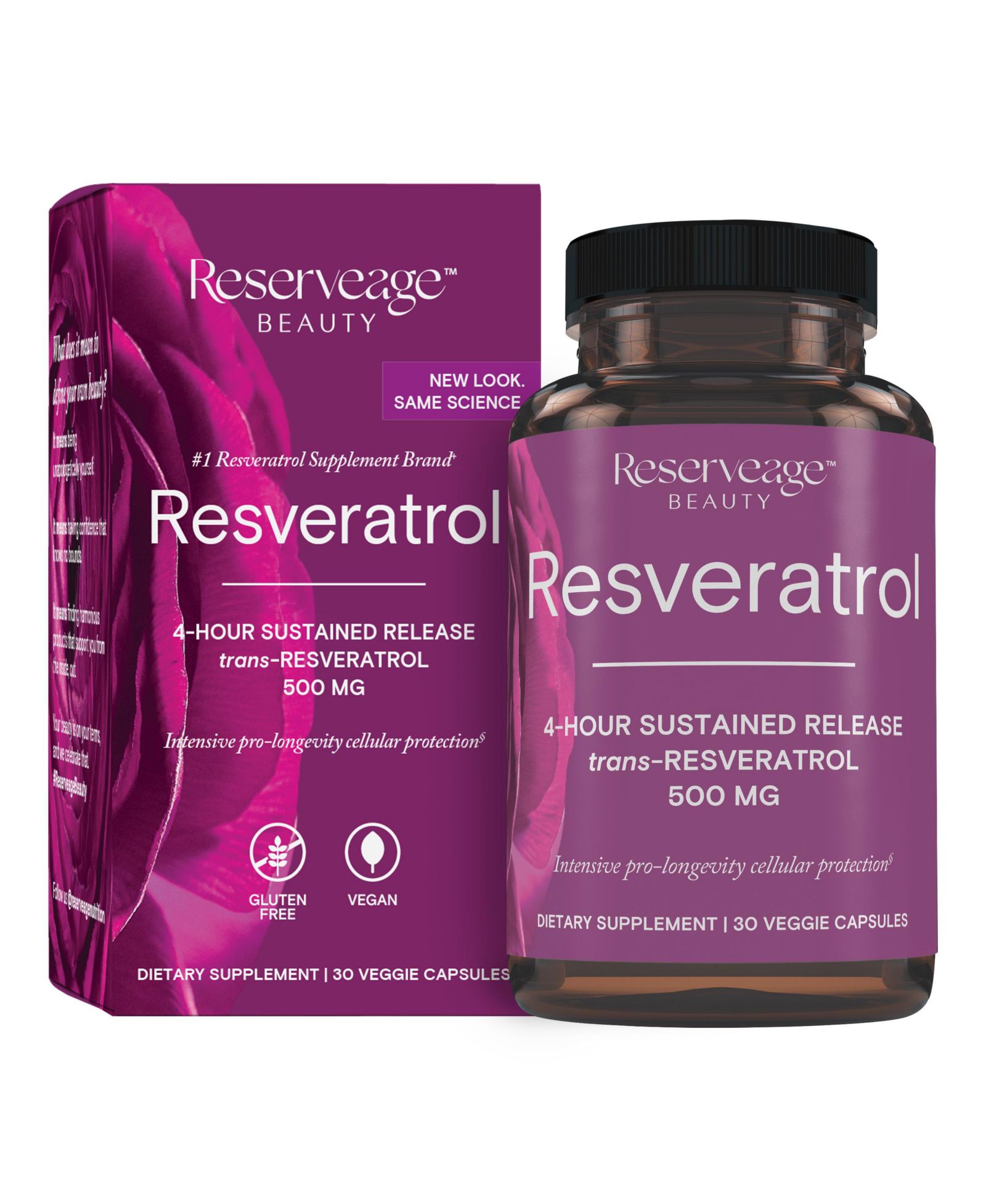 Reserveage, Resveratrol 500 mg, Antioxidant Supplement for Heart and Cellular Health, Supports Healthy Aging, Paleo, Keto, 30 Capsules