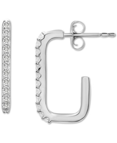 Wrapped™ Diamond Squared Open Hoop Earrings (1/6 ct. t.w.) in 14k White Gold, Created for Macy's