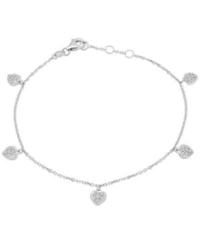 Wrapped™ Diamond Pavé Dangle Heart Link Bracelet (1/6 ct. t.w.) in 14k White Gold, Created for Macy's