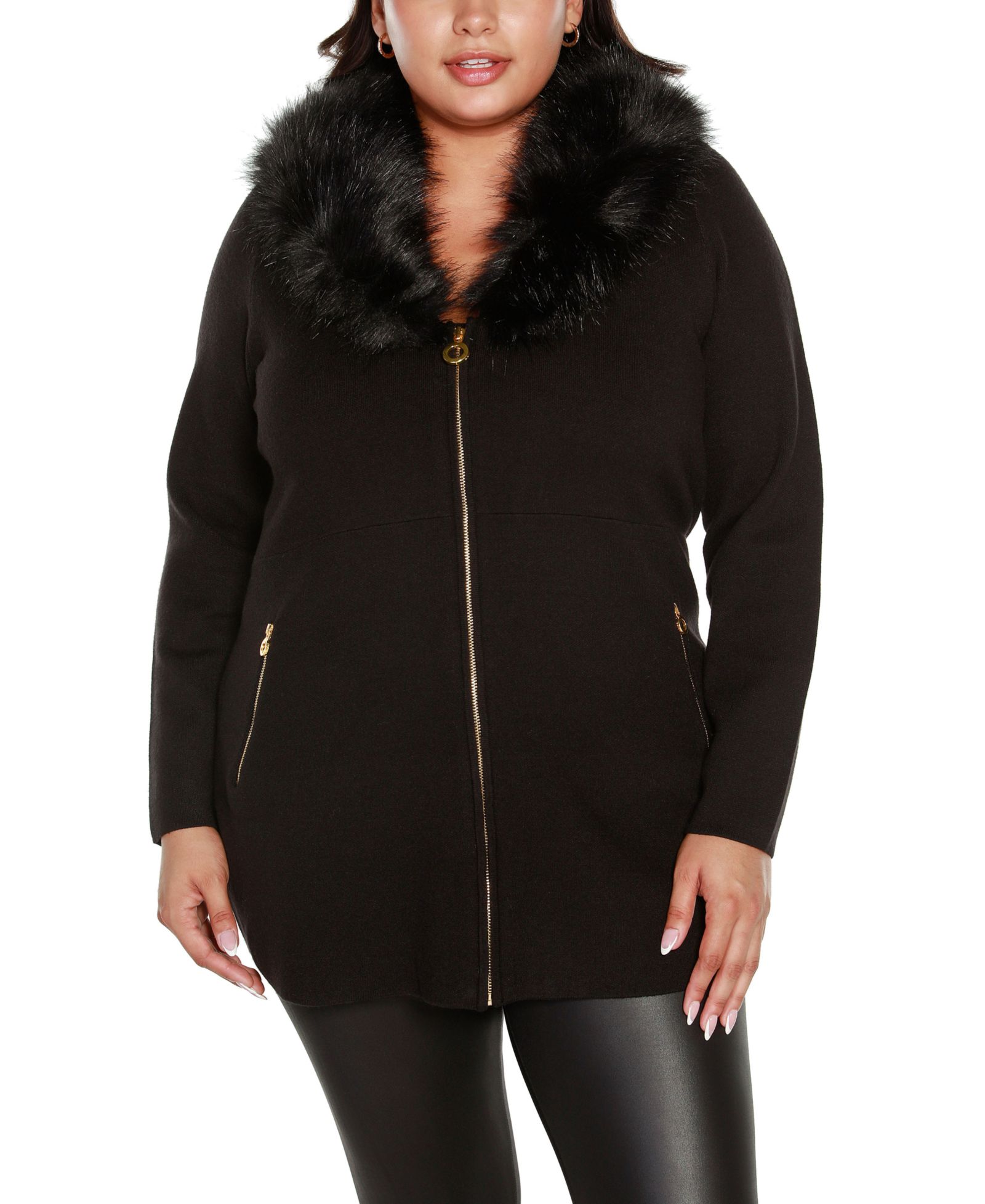 Кардиган Belldini Plus Size с воротником из искусственного меха, коллекция Black Label