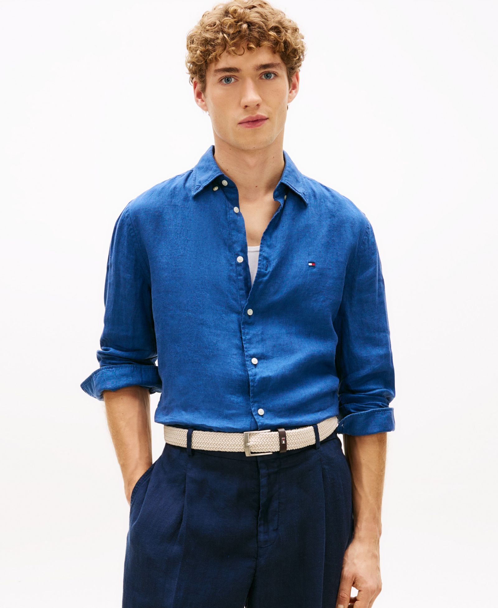 Tommy Hilfiger Men's Linen Button Down Long-Sleeve Shirt