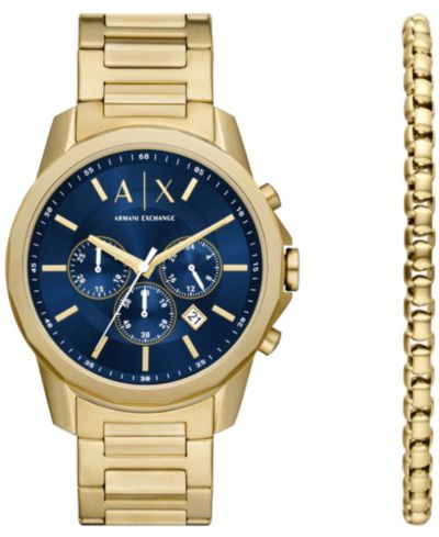 Мужские часы A|X Armani Exchange Chronograph Gold-Tone Stainless Steel 44mm Set, 2 Pieces