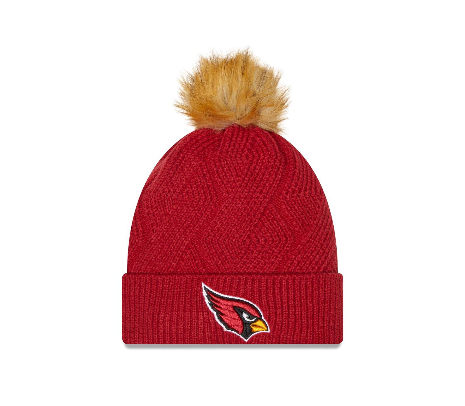 Женская вязаная шапка New Era Cardinal Arizona Cardinals Snowy Cuffed с помпоном