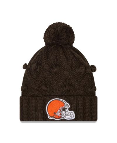 Женская вязаная шапка New Era Brown Cleveland Browns с помпоном