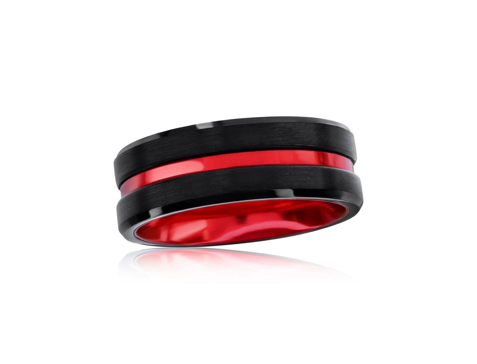 Кольцо Metallo Black & Red Stripe Tungsten Matte & Polished