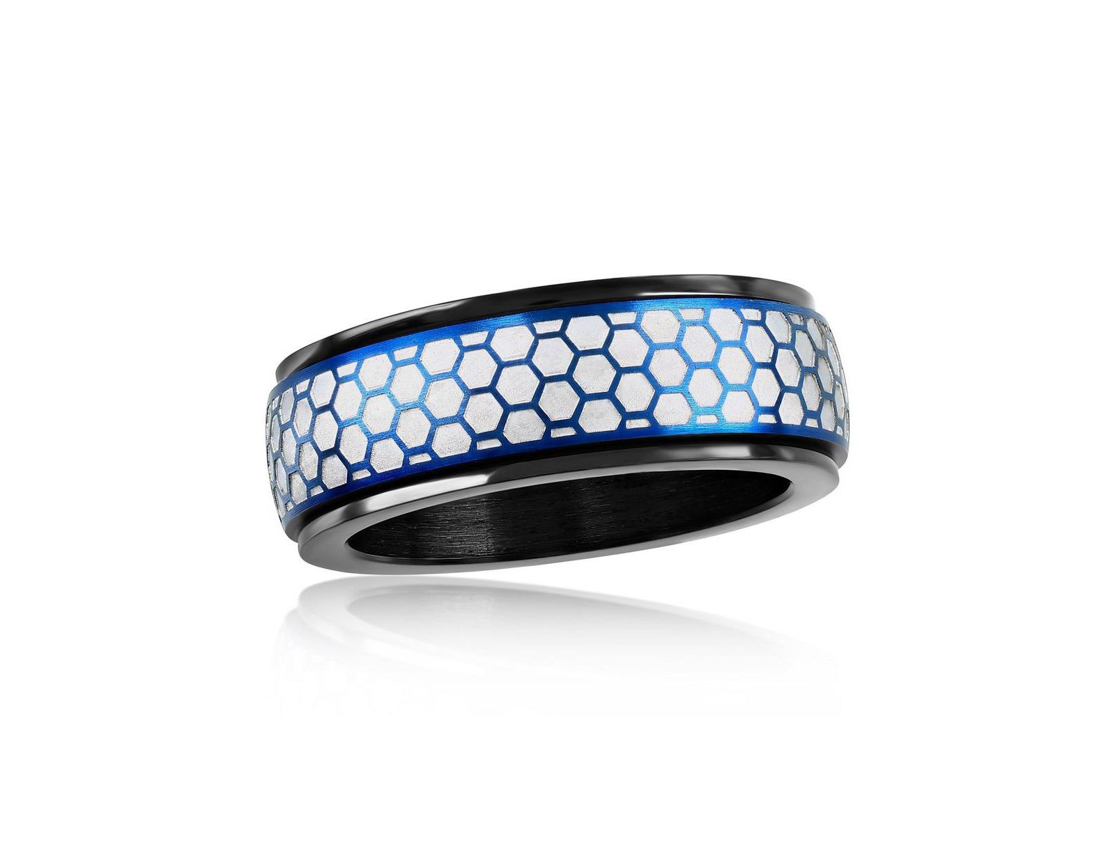 Кольцо-спиннер Metallo Stainless Steel Honey Comb Design Blue & Silver